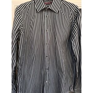 Robert Graham Button Down Striped Black/light Blue 100% Cotton Eclectic Color Sm